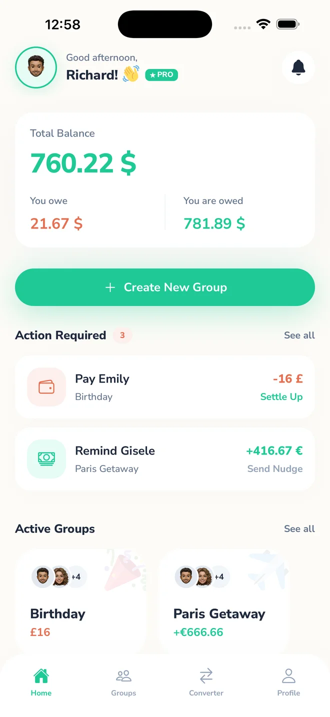 Home dashboard