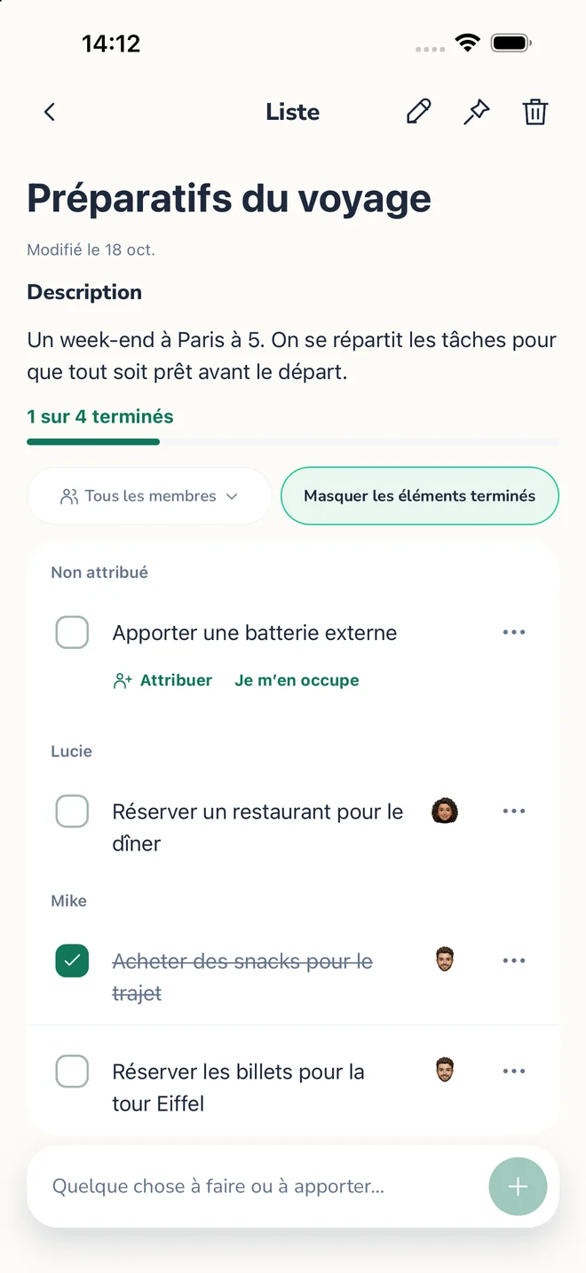 Listes de tâches partagées
