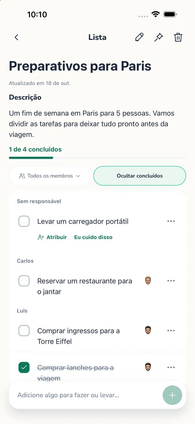 Listas de tarefas compartilhadas